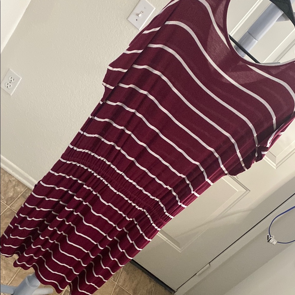 Striped Burgundy Midi Dress